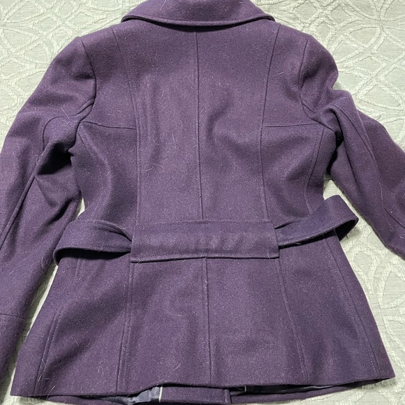 RW&CO Deep Purple Wool Blend Pea Coat with Belt ~ size Small - Picture 4 of 14